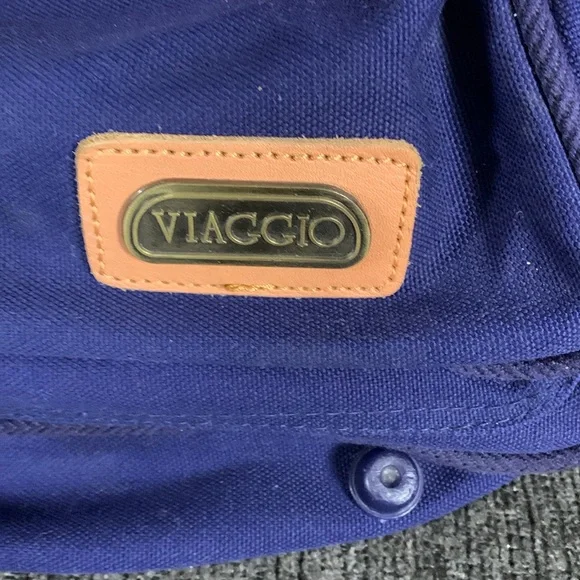 Vintage Viaggio Navy Blue, Hunter Green & Red Laptop Bag with Leather Accents